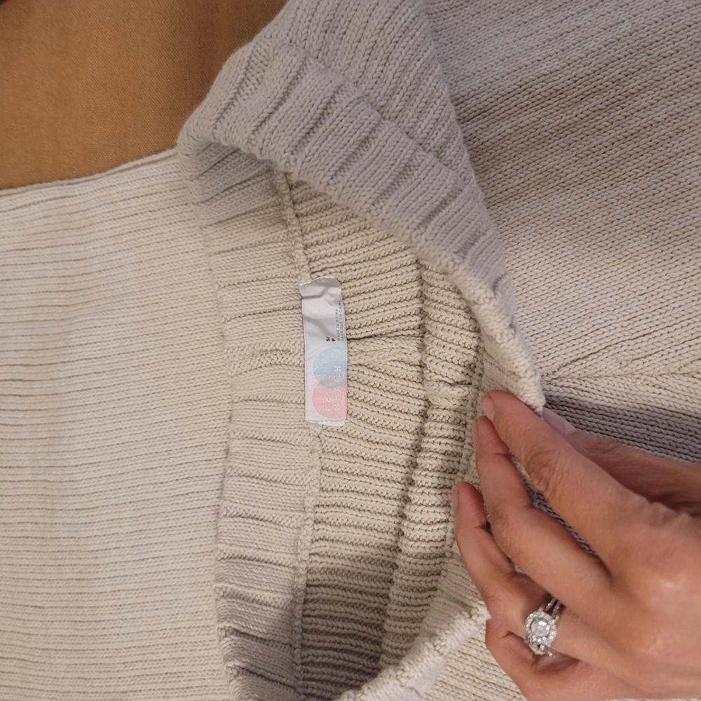 Free People Cream Cowl Neck Sweater with Ribbed Detailing